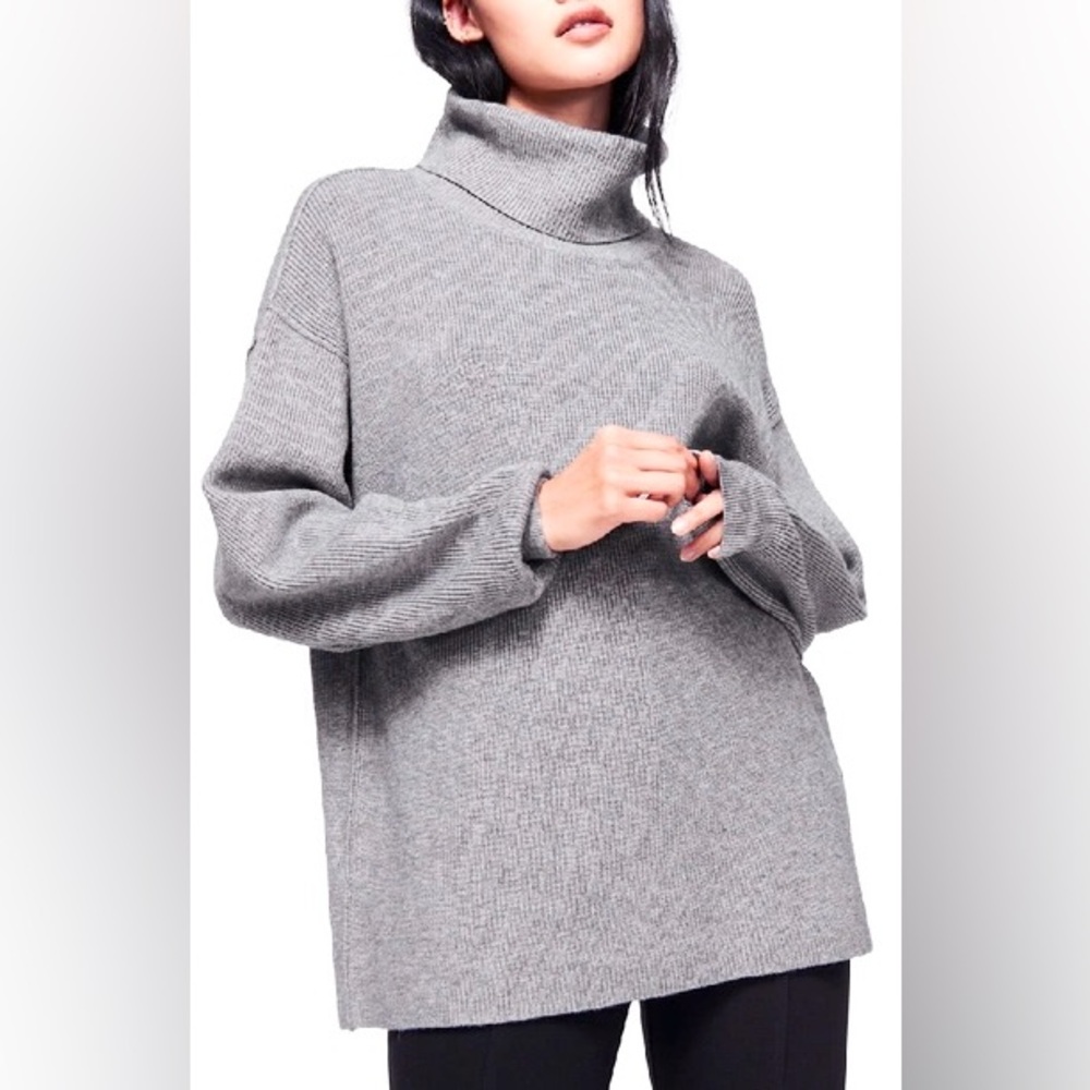 Free People Heather Grey Softly Structured Tunic Turtleneck Sweater